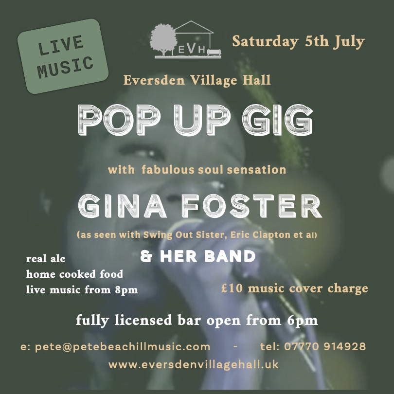 Pop up gig with soul sensation Gina Foster Saturday 5th July 2025