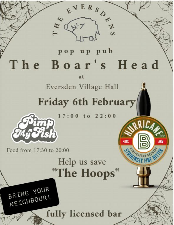 Pop up pub Friday 6th February